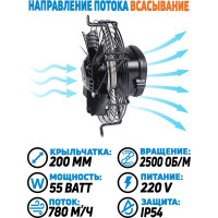 Осевой вентилятор АРКАИМ 200 мм, 220 Вольт. Поток: всасывание. YWF2E-200S-92/15-G