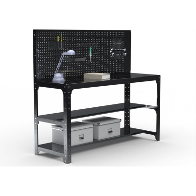 Стол металлический ООО Металекс серия KIT 750x1300x500 мм, две полки мм, перфопанель с комплектом аксессуаров, черный 201550