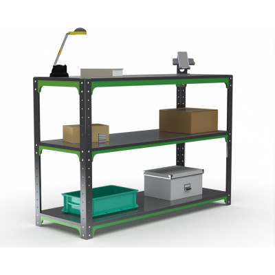 Стол-верстак ООО Металекс Metalex серия KIT 950х1500х600 две полки, серо-зеленый 204051