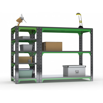 Стол-верстак ООО Металекс Metalex серия KIT 950х1700х400 с боковыми полками, серо-зеленый 204062