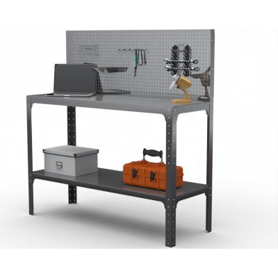 Стол-верстак ООО Металекс Metalex KIT 950х1600х600 мм, одна полка + перфопанель с комплектом аксессуаров, серый 205090