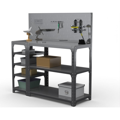 Стол-верстак ООО Металекс Metalex KIT 950х1500х600 мм, с боковыми полками, перфопанелью и комплектом аксессуаров, серый 205035