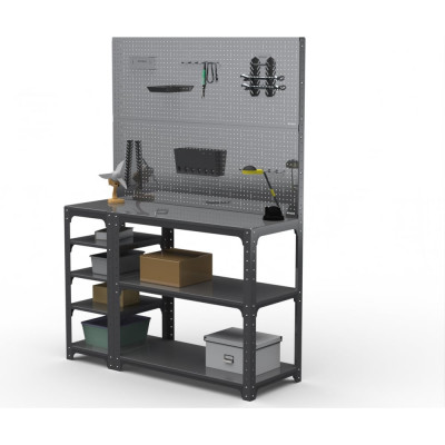 Стол-верстак ООО Металекс Metalex KIT 950х1800х400 мм, с боковыми полками, двумя перфопанелями и комплектом аксессуаров, серый 205047