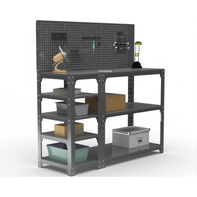 Стол-верстак ООО Металекс Metalex KIT 950х1100х500 мм, с боковыми полками, перфопанелью и комплектом аксессуаров, серый 205022