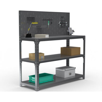 Стол-верстак ООО Металекс Metalex KIT 950х1600х600 мм, две полки + перфопанель с комплектом аксессуаров, серый 205117