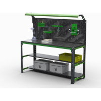 Стол металлический ООО Металекс серия KIT 750x1100x500 мм, 2-е полки + перфопанель с комплектом освещения 201134