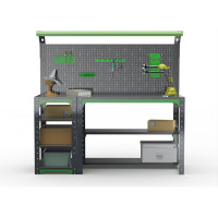 Стол металлический ООО Металекс серия KIT 750x1600x400 мм, с бок. полками, перфопанелью и комплектом освещения 201147