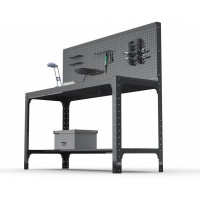 Стол металлический ООО Металекс серия KIT 750х1400х600 + перфопанель с комплектом аксессуаров, серый, рост 201377