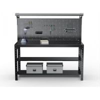 Стол металлический ООО Металекс серия KIT 750х1100х500 мм, 2-е полки мм, перфопанель с комплектом освещения, черный 201620