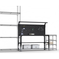 Стол металлический ООО Металекс серия KIT 750х1500х500 мм, 2-е полки мм, перфопанель с комплектом освещения, черный 201624
