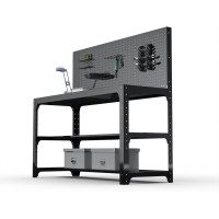 Стол металлический ООО Металекс серия KIT 750x1500x400 мм, две полки мм, перфопанель с комплектом аксессуаров, черный 201546