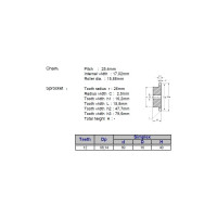 Звёздочка ACE для цепи 16B-1 Z=12 со ступицей, HT, под расточку 00-00049202