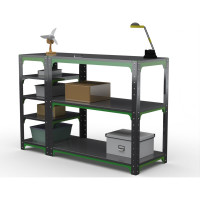 Стол-верстак ООО Металекс Metalex серия KIT 950х1200х500 с боковыми полками, серо-зеленый 204066