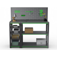 Стол-верстак ООО Металекс Metalex серия KIT 950х1700х600 с боковыми полками, перфопанелью и комплектом аксессуаров, серо-зеленый 204107
