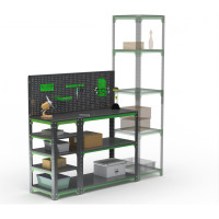 Стол-верстак ООО Металекс Metalex серия KIT 950х1300х400 с боковыми полками, перфопанелью и комплектом аксессуаров, серо-зеленый 204085