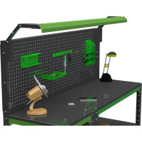 Стол-верстак ООО Металекс KIT 950х1800х600 с боковыми полками, перфопанелью и комплектом освещения, серо-зеленый 204306