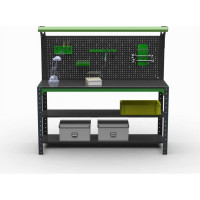 Стол-верстак ООО Металекс KIT 950х1700х400 (2-е полки, + перфопанель с комплектом освещения) (серо-зеленый) 204392