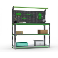 Стол-верстак ООО Металекс KIT 950х1800х600 (2-е полки, + перфопанель с комплектом освещения) (серо-зеленый) 204411
