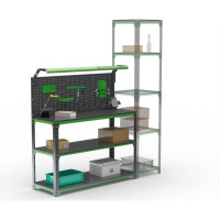Стол-верстак ООО Металекс KIT 950х1700х500 (2-е полки, + перфопанель с комплектом освещения) (серо-зеленый) 204401