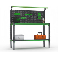 Стол-верстак ООО Металекс KIT 950х1800х500 (одна полка + перфопанель с комплектом освещения) (серо-зеленый) / 204456