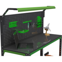 Стол-верстак ООО Металекс KIT 950х1000х400, одна полка + перфопанель с комплектом освещения, серо-зеленый 204439