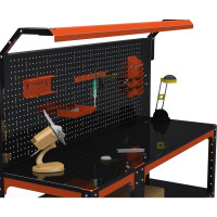 Стол-верстак ООО Металекс серия KIT 950х1600х600, с боковыми полками, перфопанелью и комплектом освещения, оранжево-черный 204769