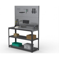 Стол-верстак ООО Металекс Metalex KIT 950х1600х500 мм, две полки + двойная перфопанель с комплектом аксессуаров, серый 205162