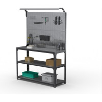 Стол-верстак ООО Металекс серия KIT 950х1400х400 мм, 2-е полки, двойная перфопанель с комплектом освещения, серый 205292