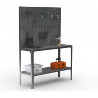 Стол-верстак ООО Металекс Metalex KIT 950х1500х500 мм, одна полка + двойная перфопанель с комплектом аксессуаров, серый 205134