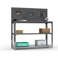 Стол-верстак ООО Металекс Metalex KIT 950х1600х600 мм, две полки + перфопанель с комплектом аксессуаров, серый 205117