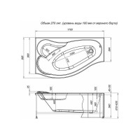 Акриловая ванна на каркасе Aquanet Palma 170х90/60 L 00205737