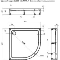 Акриловый поддон Aquanet GL180 1/4 круга, 100х100x18 00265563