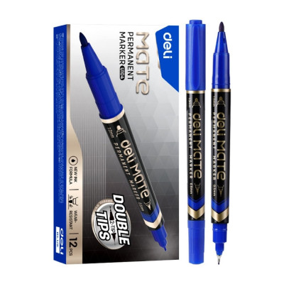 Маркер DELI перманентный Mate двойной пиш. наконечник 0.5-1мм синий EU10430