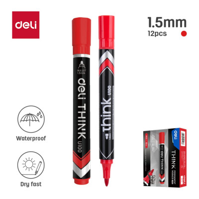 Маркер DELI перманентный Think круглый пиш. наконечник 1.5мм красный EU10040