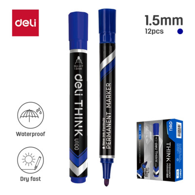 Маркер перманентный DELI Think, круглый пишущий наконечник, 1.5 мм, синий EU10030