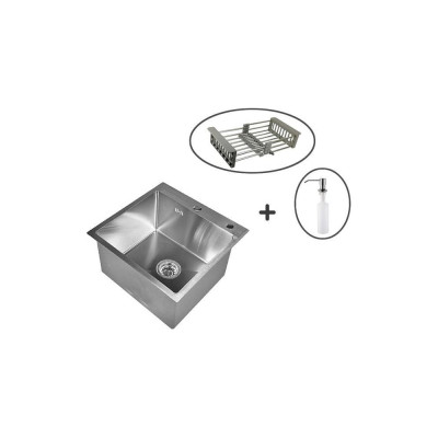 Комплект кухонная мойка из нержавеющей стали WISENT wg 5050 (50x50см) с раздвижным коландером и дозатором WGS35050/WGER013/W405A/W302644