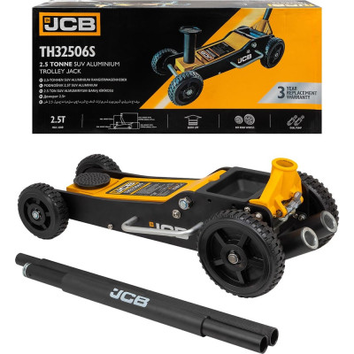 Подкатной гидравлический домкрат JCB на резиновых колесах в комплекте с удлинителями 2.5т, h min 140мм, h max 677мм, удлин.76x54мм 2 шт., колеса 150/200мм JCB-TH32506S(57362)