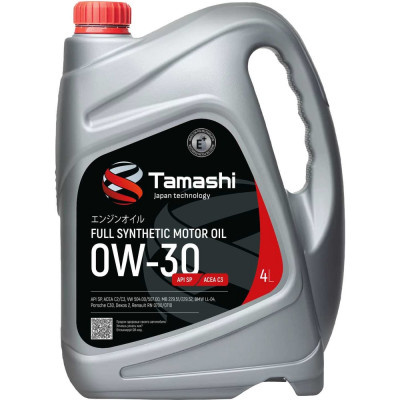 Масло моторное синтетическое Tamashi 4л 0W-30 API SP, ACEA С3, MB 229.51, RN 0700/0710, GM Dexos 2, VW 504.00/507.00 0W30T094