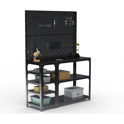 Стол-верстак ООО Металекс KIT 950х1800х500 мм, с боковыми полками, двумя перфопанелями и комплектом аксессуаров, черный 205521