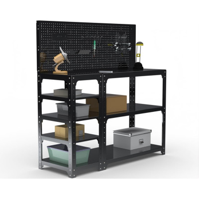 Стол-верстак ООО Металекс серия KIT 950х1200х500 мм, (с боковыи полками, перфопанелью и комплектом аксессуаров), черный 205488