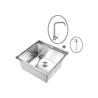 Комплект кухонная мойка из нержавеющей стали WISENT w35050-s (50x50см) с дозатором и смесителем WGS35050/W02-114/W405A/W4998-4