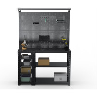 Стол-верстак ООО Металекс серия KIT 950х1800х400 (с бок. полками, 2-мя панелями и комп. освещения) (черный) / 205710