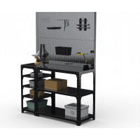Стол-верстак ООО Металекс KIT 950х1800х400 мм, с боковыми полками, двумя перфопанелями и комплектом аксессуаров, черный 205512