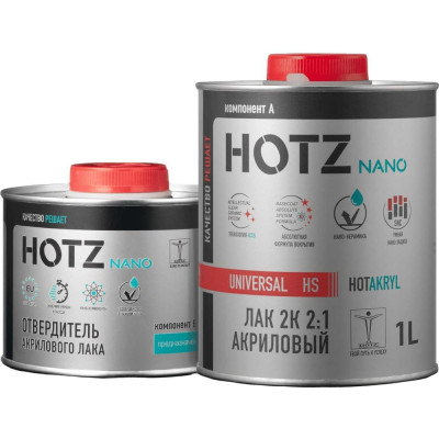 Универсальный быстросохнущий акриловый лак HOTZ 2К HS премиальный автомобильный, Комплект (лак: 1000 мл + отвердитель: 500 мл) 4673755228669