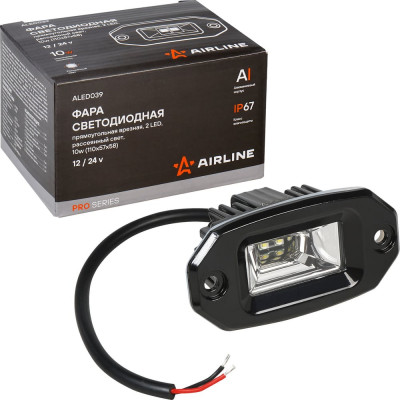 Фара светодиодная прямоугольная врезная Airline 2LED, рассеянный свет, 20Вт, 110x51x58мм, 12/24В PRO ALED039