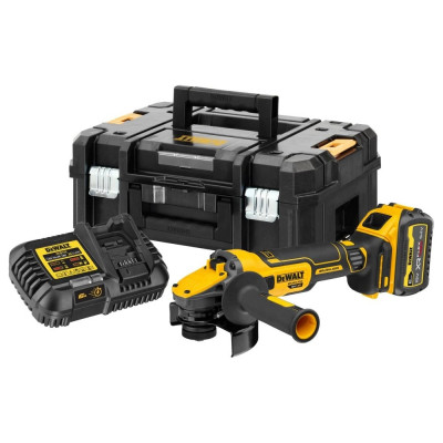 Аккумуляторная угловая шлифмашина DEWALT DCG409T1, 18/54 В, 125 мм, 9000 об/мин, с АКБ 6 Ач и ЗУ, в кейсе TSTAK DCG409T1-QW