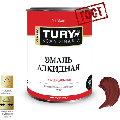 Алкидная эмаль TURY ПФ-115 красно-коричневая, 0,9 кг 20012346