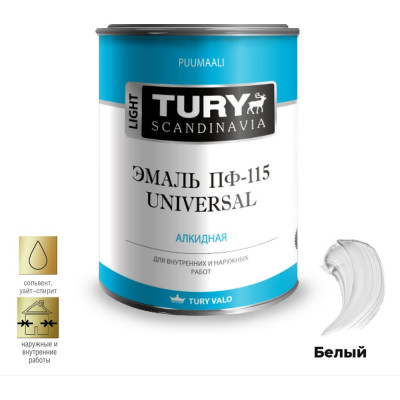 Эмаль TURY ПФ-115 Универсал белая, 0,9 кг 2007189