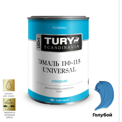 Эмаль TURY ПФ-115 Универсал голубая, 0,9 кг 2007194