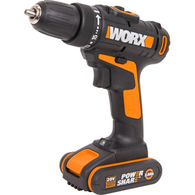 WORX Дрель-шуруповерт аккумуляторная 30Нм 20В 1x2,0 Ач кейс WX101.2